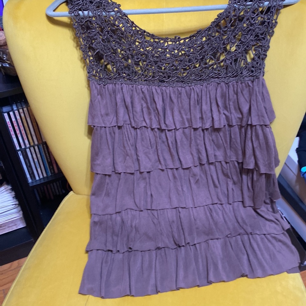 Brown Sleeveless Layers & Macrame Top